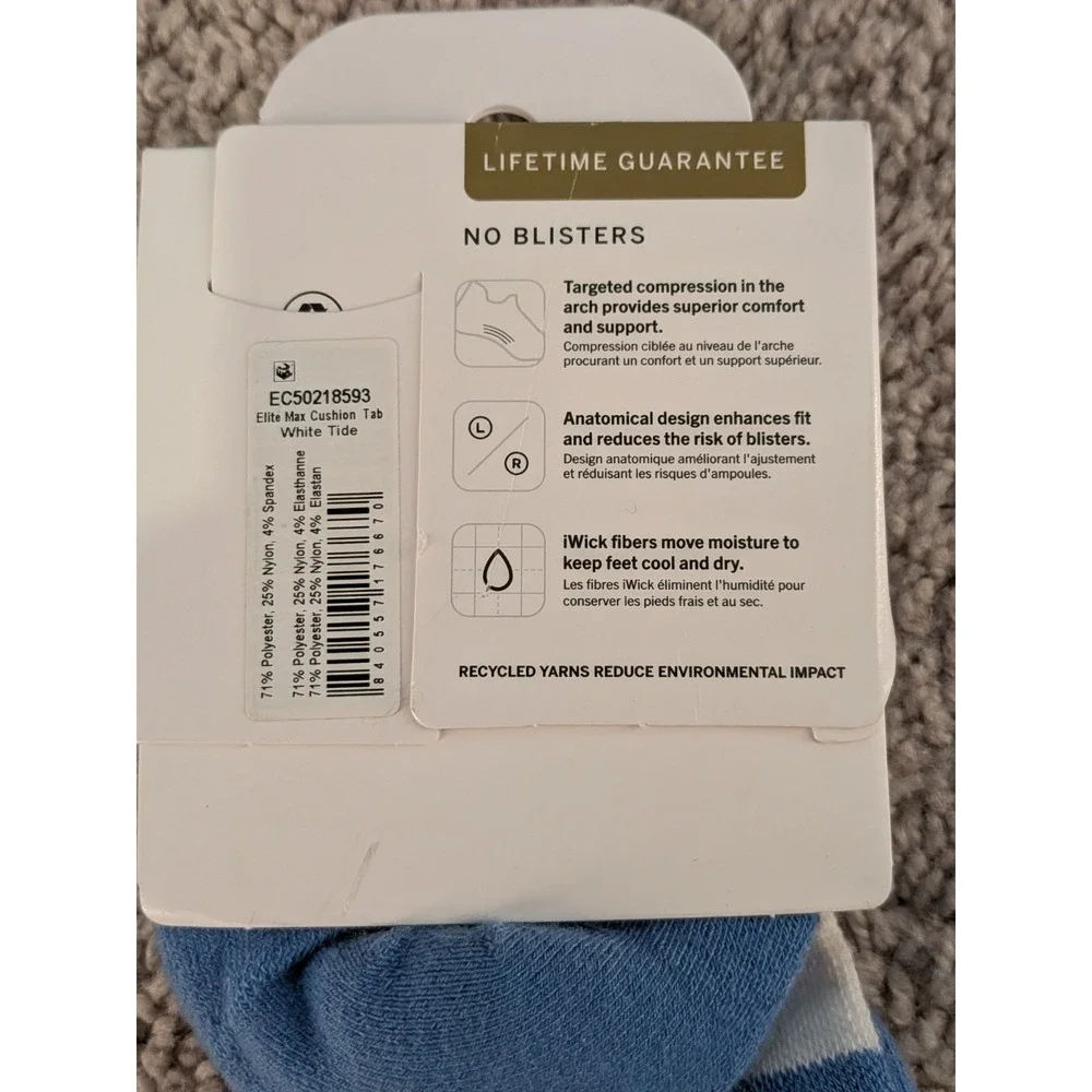 NWT Feetures Elite Socks Unisex Large Max Custion White Tide No Show Tab